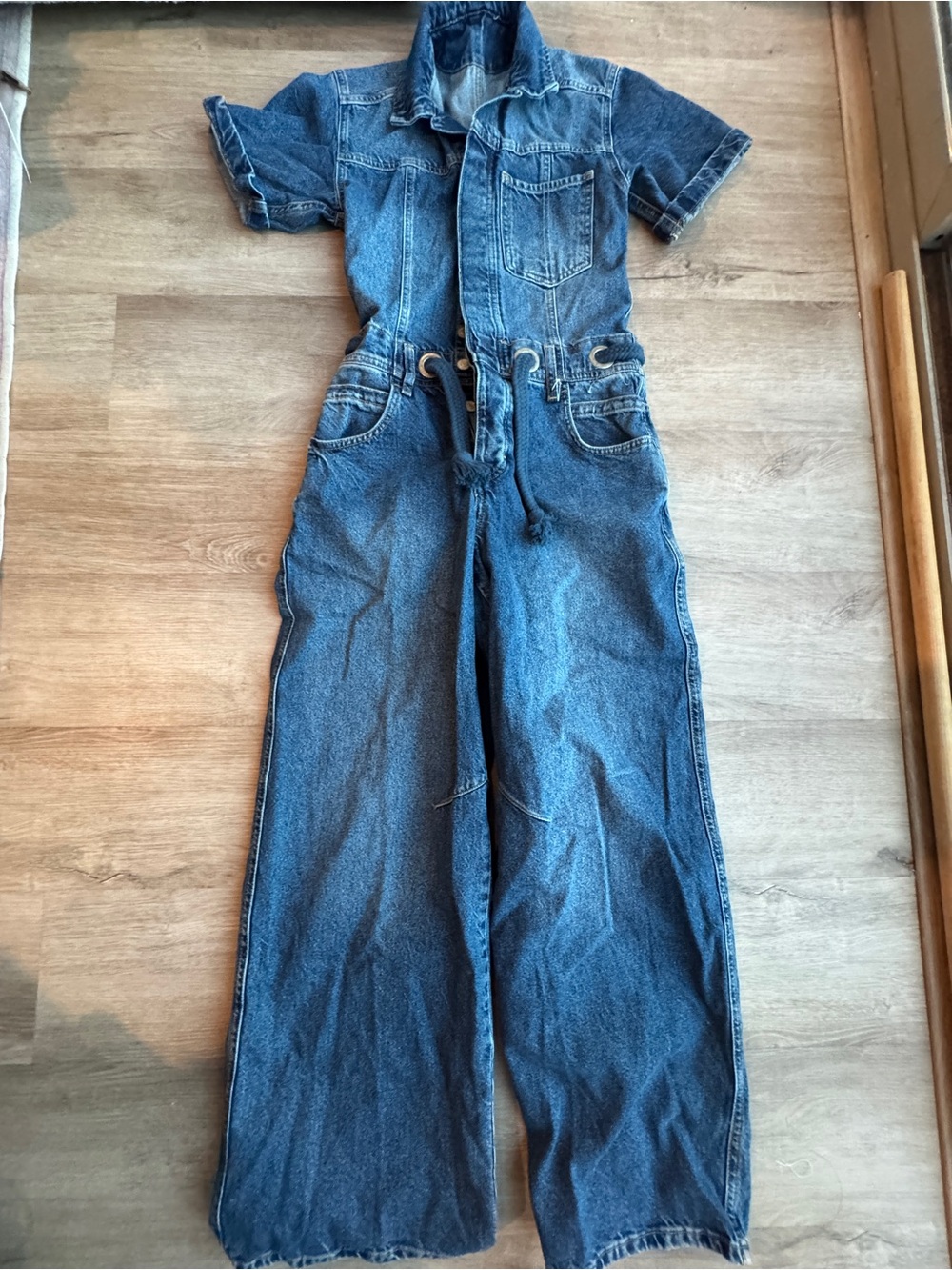 FREE PEOPLE Edison Wide Leg Denim Coverall Jumpsuit Size XS - Picture 3 of 7